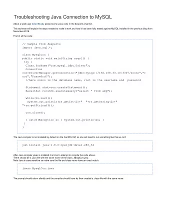 Troubleshooting Java Connection to MySQL  About a week ago  David Busby  posted some Java code in