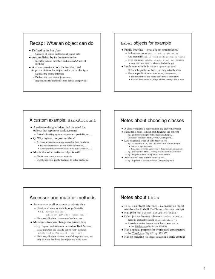 recap what an object can do