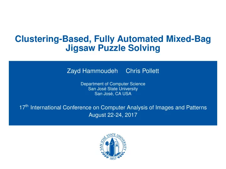 clustering based fully automated mixed bag jigsaw puzzle