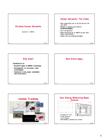 Vehicle Tracking  Syst em  50 nodes on 4 th f loor  5 level ad hoc net  30 sec sampling