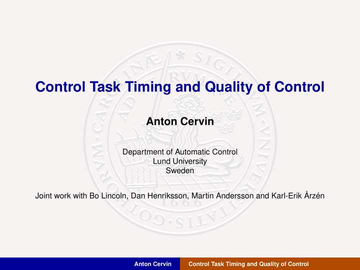 control task timing and quality of control