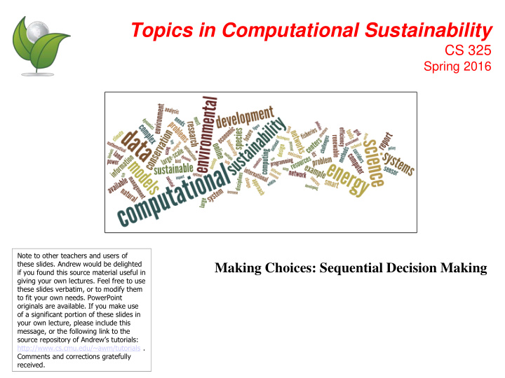 topics in computational sustainability