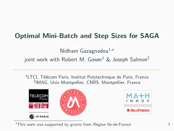 Optimal Mini-Batch and Step Sizes for SAGA Nidham Gazagnadou 1 , a joint work with Robert M. Gower