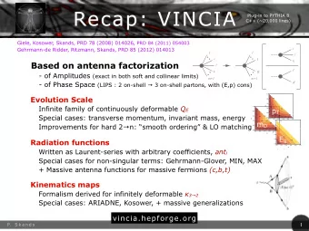 Recap: VINCIA  Plug-in to PYTHIA 8  C++ (~20,000 lines) Giele, Kosower, Skands, PRD 78 (2008)