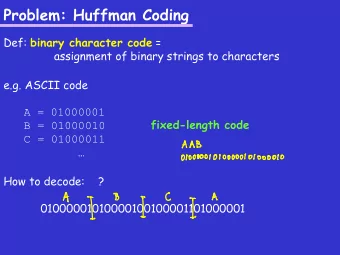 Problem: Huffman Coding Def: binary character code =  assignment of binary strings to characters