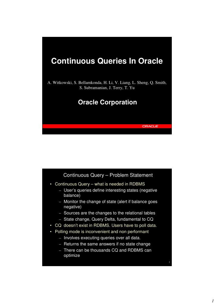 continuous queries in oracle