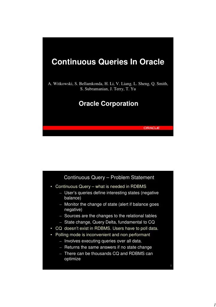 continuous queries in oracle