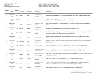 Session Abstract Room # First Name Last Name  Institution Abstract Title #  # Tower Room Tennessee