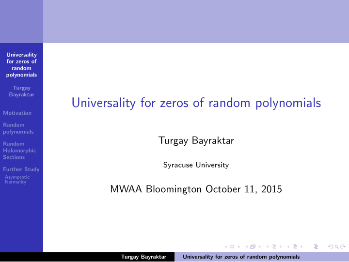 universality for zeros of random polynomials