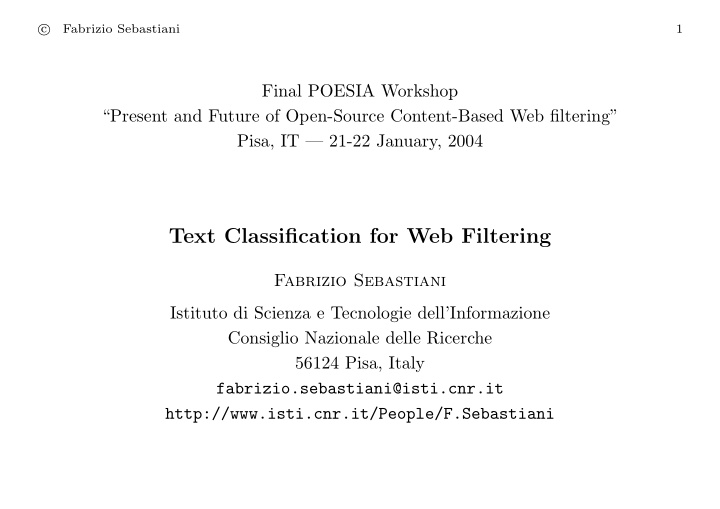 text classification for web filtering