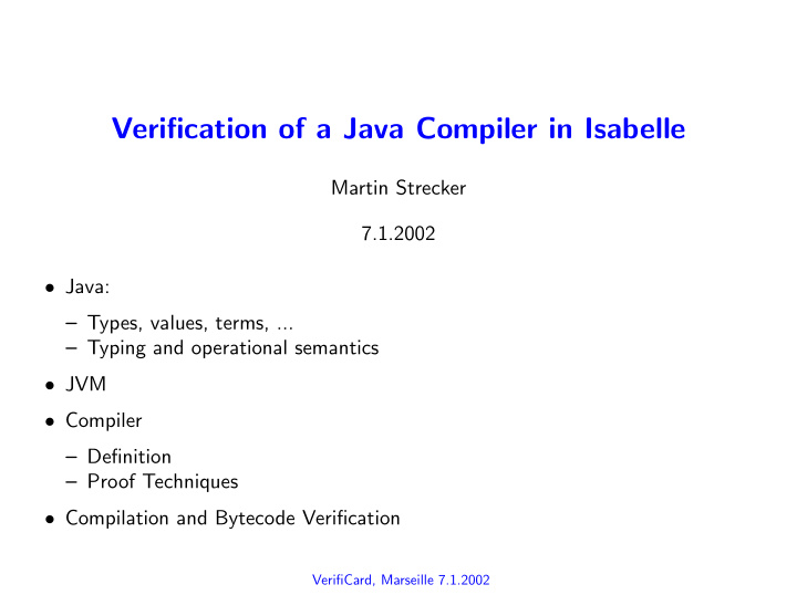 verification of a java compiler in isabelle