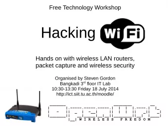 Hacking  Hands on with wireless LAN routers,  packet capture and wireless security  Organised by