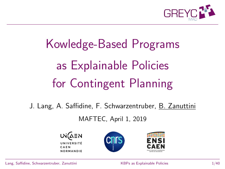 kowledge based programs as explainable policies for