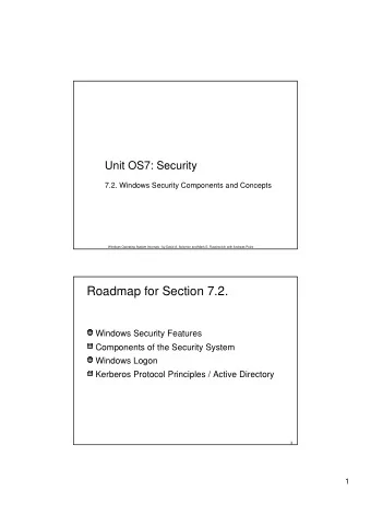 Roadmap for Section 7.2.  Windows Security Features  Components of the Security System  Windows