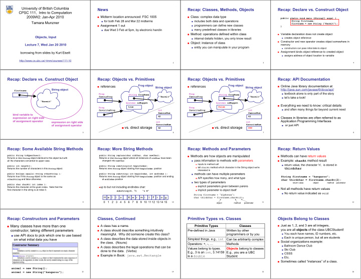 news recap classes methods objects recap declare vs