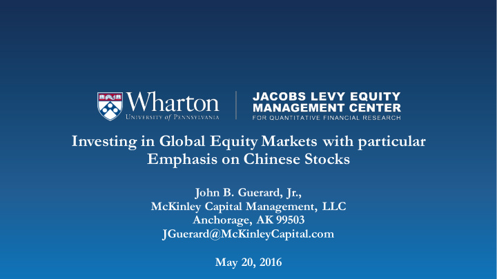 investing in global equity markets with particular