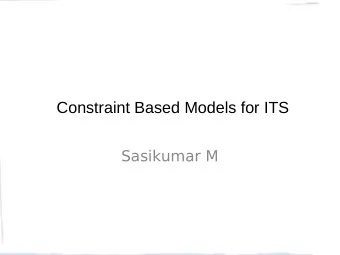 Constraint Based Models for ITS  Sasikumar M  Background  Ohlssons philosophy  refined