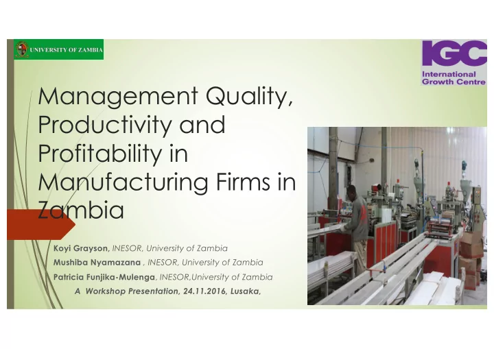 management quality productivity and profitability in