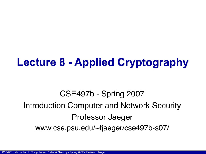 lecture 8 applied cryptography