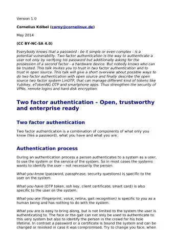 Two factor authentication  Open, trustworthy  and enterprise ready  Two factor authentication
