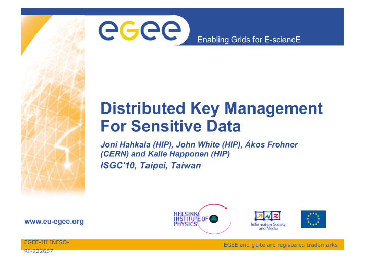 distributed key management for sensitive data