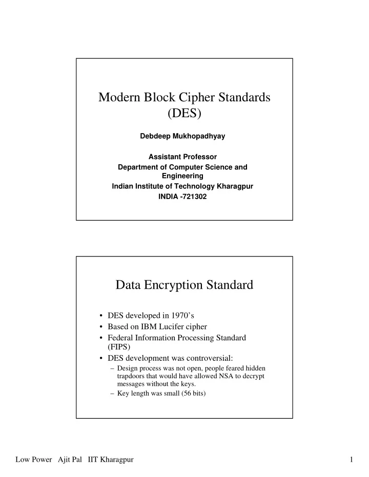 modern block cipher standards des