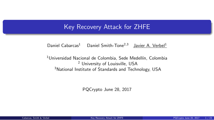 key recovery attack for zhfe