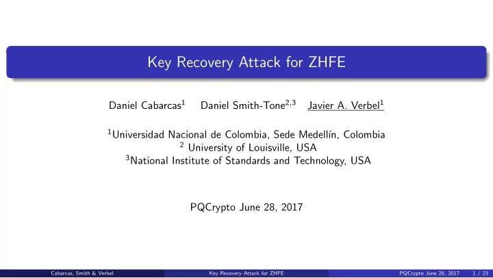 key recovery attack for zhfe