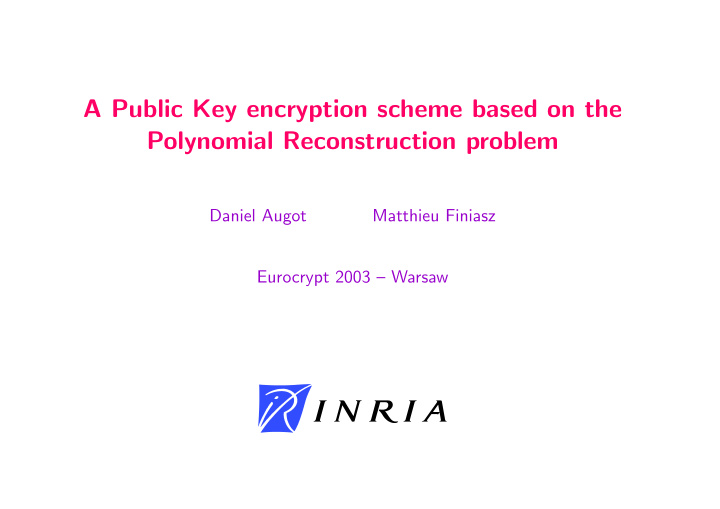 a public key encryption scheme based on the polynomial