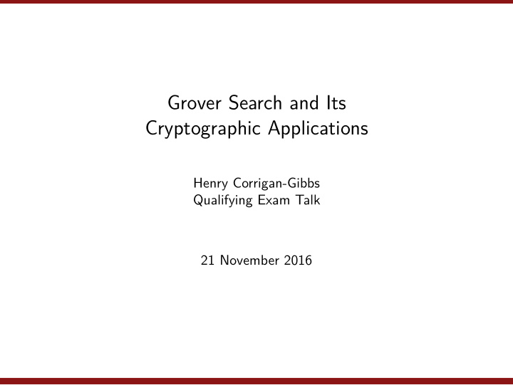 grover search and its cryptographic applications