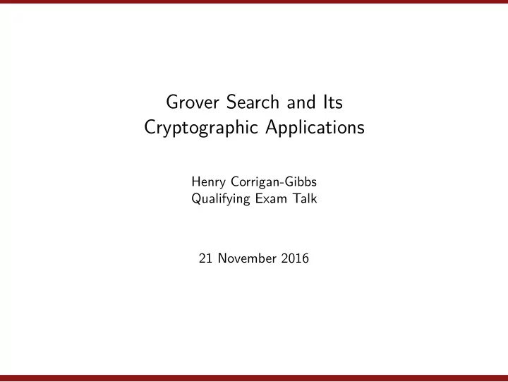 grover search and its cryptographic applications