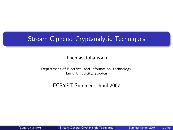 stream ciphers cryptanalytic techniques