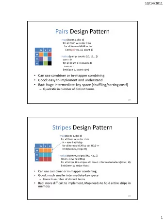 Pairs Design Pattern  map(docID a, doc d)  for all term w in doc d do  for all term u NEAR w do  w