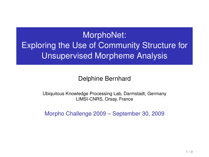morphonet exploring the use of community structure for