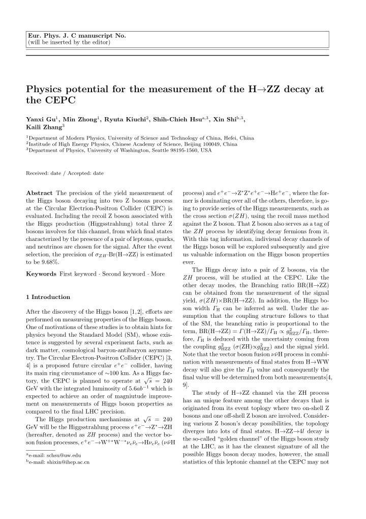 physics potential for the measurement of the h zz decay