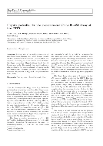 Physics potential for the measurement of the H  ZZ decay at  the CEPC Yanxi Gu 1 , Min Zhong 1 ,