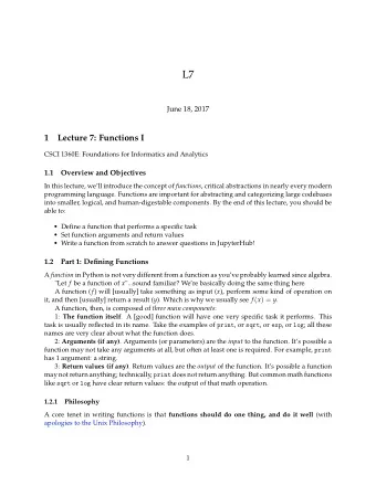 L7  June 18, 2017  1  Lecture 7: Functions I  CSCI 1360E: Foundations for Informatics and Analytics