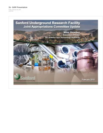 1b - SURF Presentation  Friday, February 06, 2015  12:05 PM  SD FY2016 Major Goals   Continue