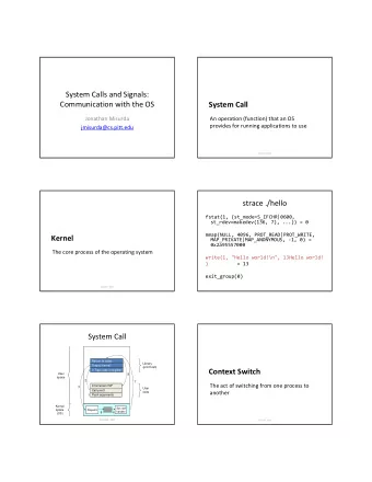 System Calls and Signals: Communication with the OS System Call Jonathan Misurda An operation