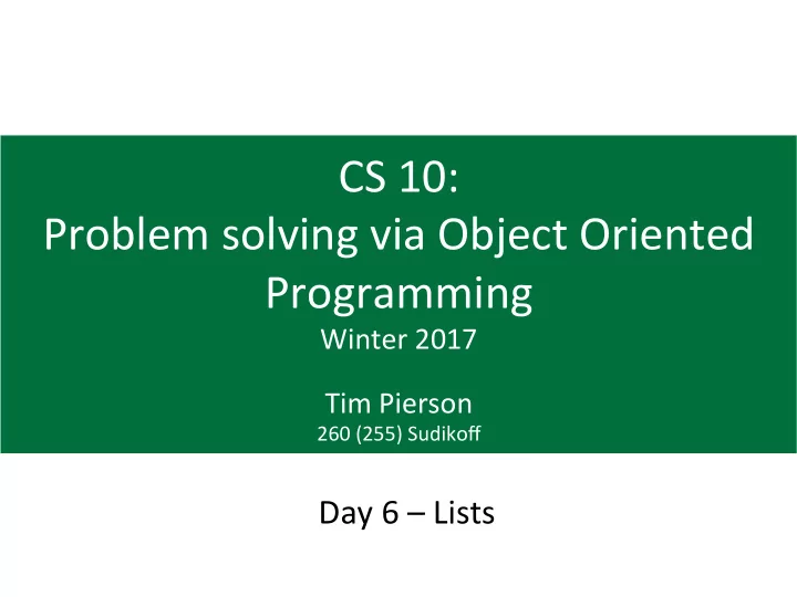 cs 10 problem solving via object oriented programming