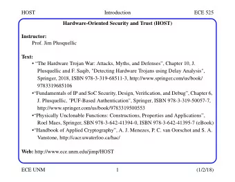HOST  Introduction  ECE 525  Hardware-Oriented Security and Trust (HOST)  Instructor:  Prof. Jim