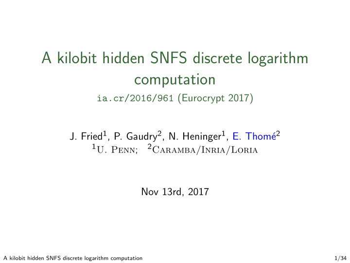 a kilobit hidden snfs discrete logarithm computation