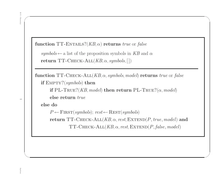 function tt entails kb returns true or false symbols a