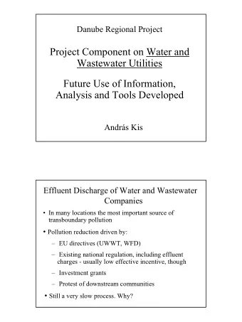 Project Component on Water and  Wastewater Utilities  Future Use of Information,  Analysis and