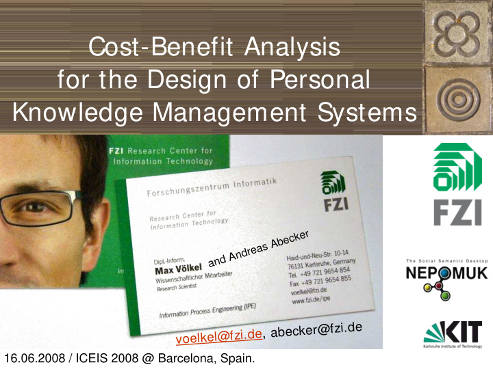 cost benefit analysis for the design of personal