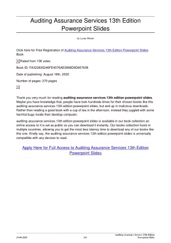 Auditing Assurance Services 13th Edition  Powerpoint Slides  by Lucas Wexler  Click here for Free