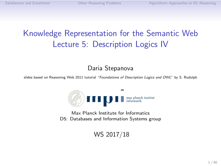 knowledge representation for the semantic web lecture 5