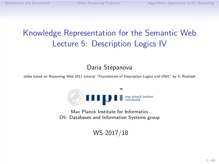knowledge representation for the semantic web lecture 5