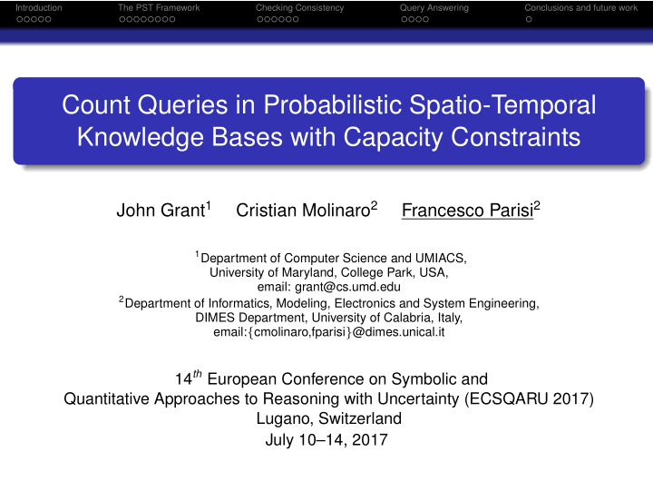 count queries in probabilistic spatio temporal knowledge