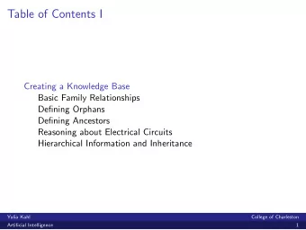 Table of Contents I  Creating a Knowledge Base  Basic Family Relationships  Defining Orphans